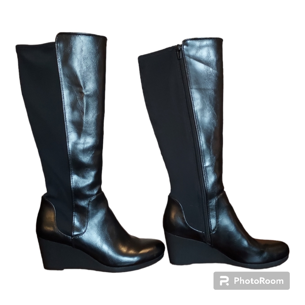 Life Stride NWOB Black Nadra High Shaft Wedge Boots Size 8 - Picture 3 of 9